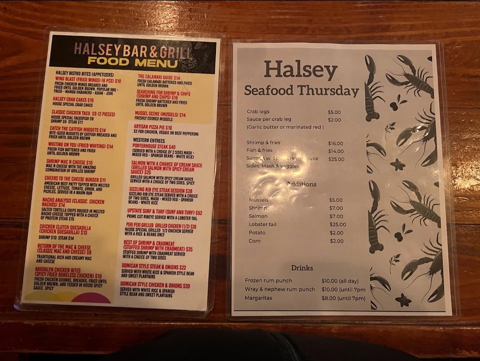 Restaurant menu showing bowls and fried seafood.